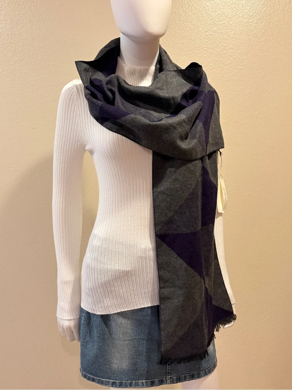 Acrylic Cashmere Scarf NEW Violet Blue Charcoal Grey Classic Preppy Academia